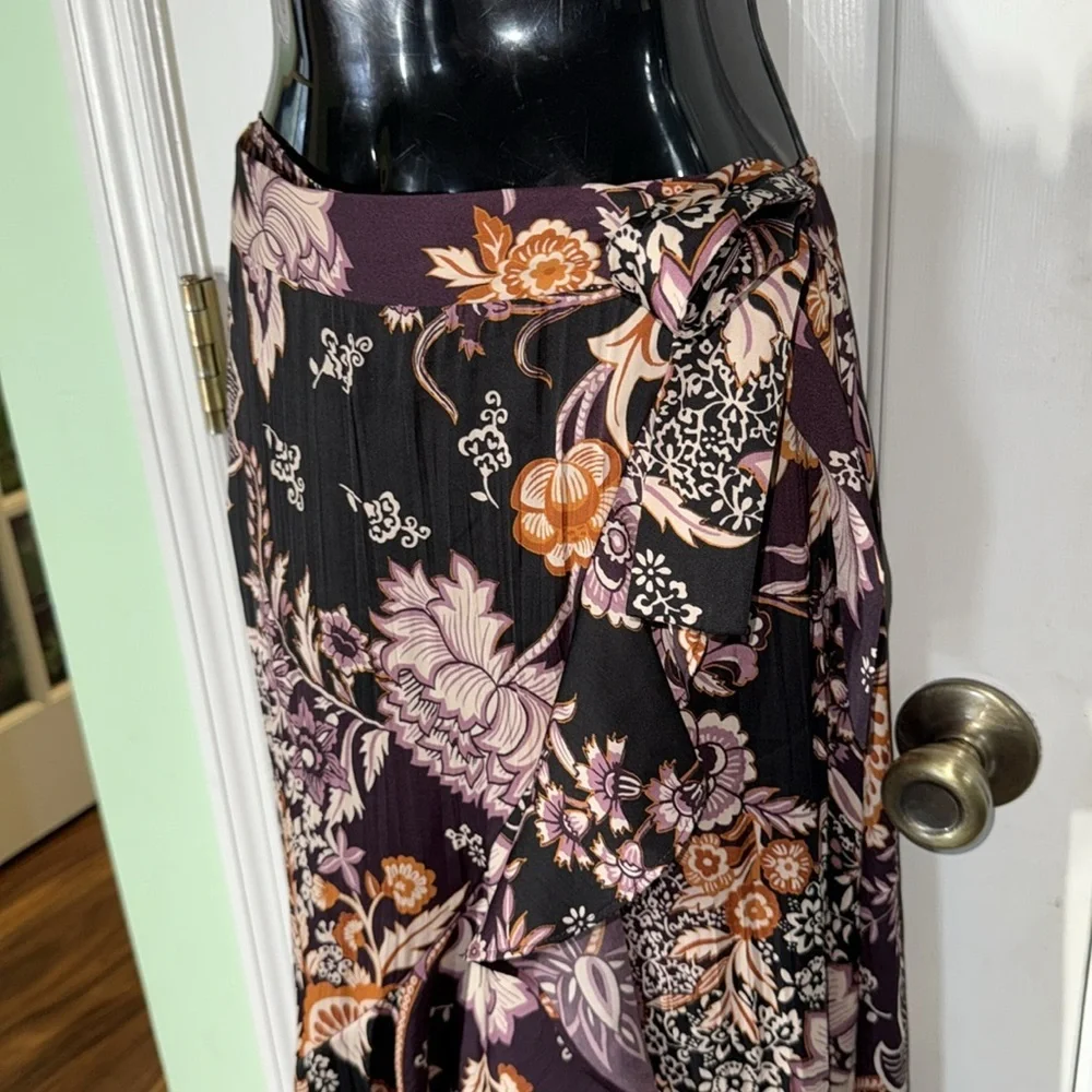 Maeve By Anthropologie Plum Floral Hi-Lo Maxi Boho Gypsy Wrap Skirt Size Small